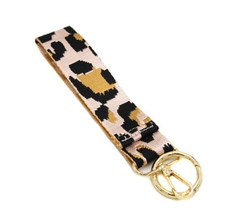 Keychain guitar strap style wristlet Blue leopard
