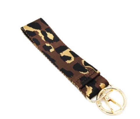Keychain guitar strap style wristlet Blue leopard