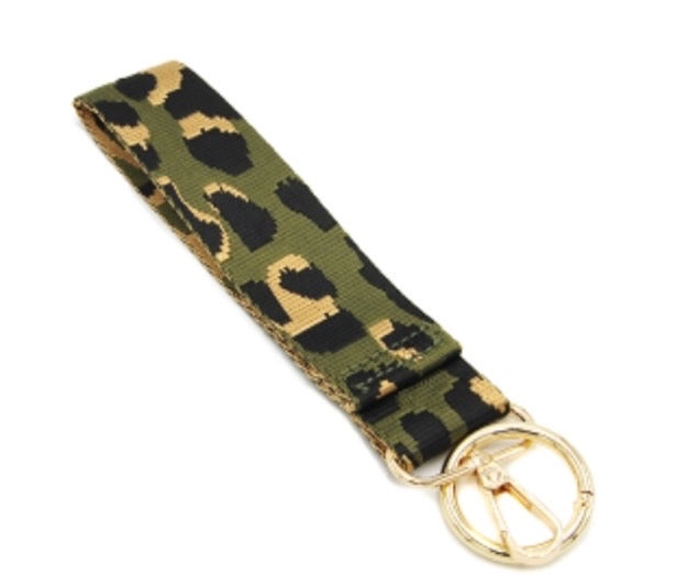 Keychain guitar strap style wristlet Blue leopard