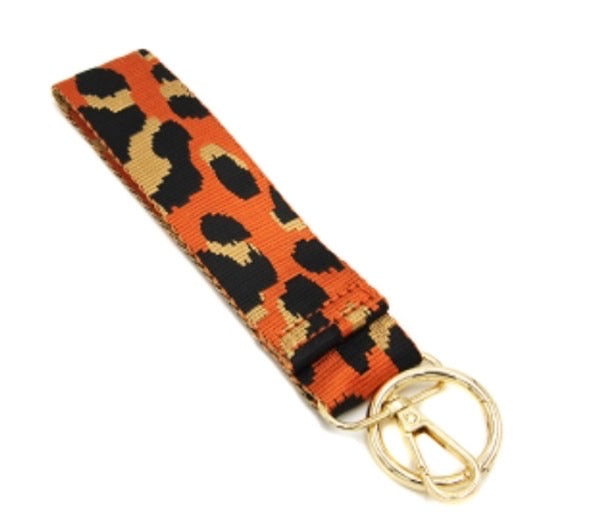 Keychain guitar strap style wristlet Blue leopard