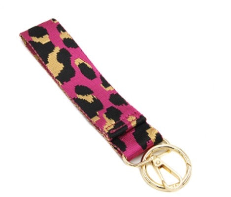 Keychain guitar strap style wristlet Blue leopard