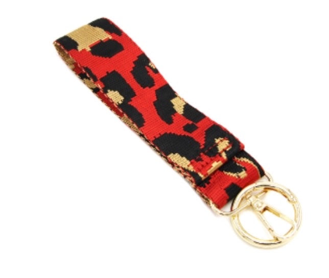 Keychain guitar strap style wristlet Blue leopard
