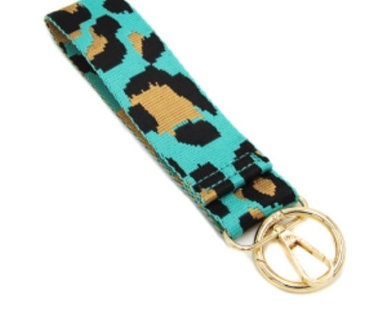 Keychain guitar strap style wristlet Blue leopard
