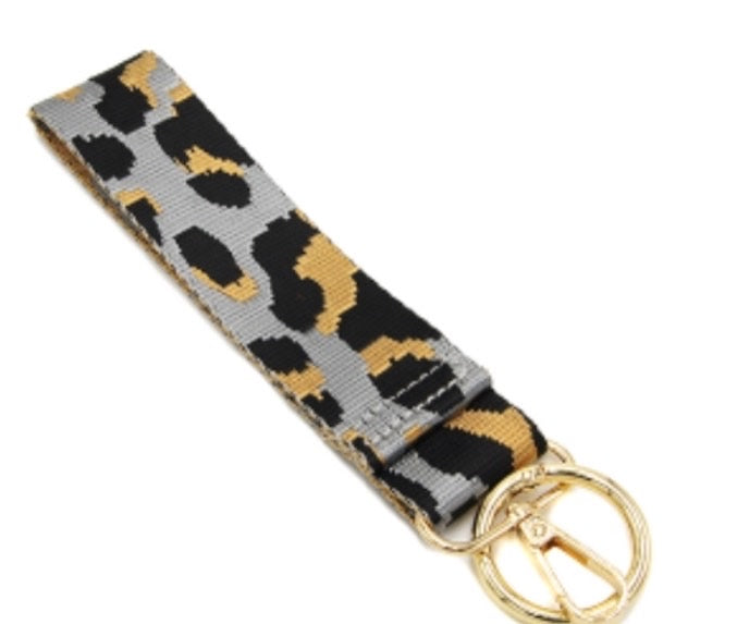 Keychain guitar strap style wristlet Blue leopard