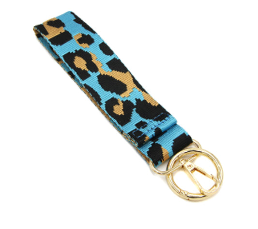 Keychain guitar strap style wristlet Blue leopard